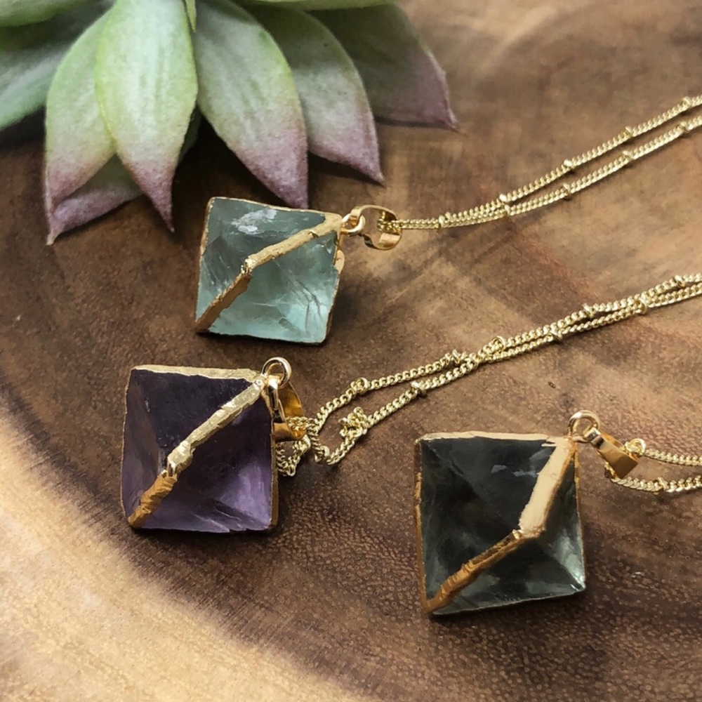 Gold Purple Flourite Crystal Boho Necklace